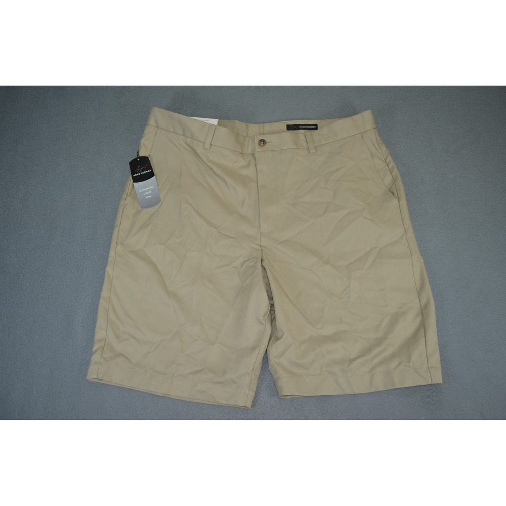 NWT Greg Norman Golf Natural Performance Shorts Size 38 Beige Retail $55